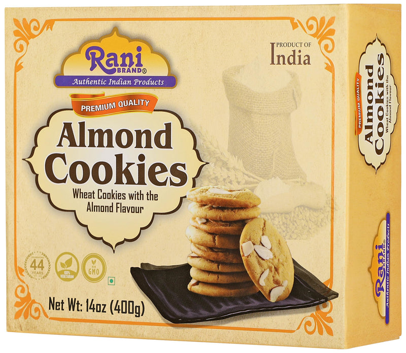 Rani Almond Cookies (Wheat Cookies with Almond Flavor) 14oz (400g) Pack of 3+1 FREE, Premium Quality Indian Cookies ~ Vegan | Non-GMO | Indian Origin