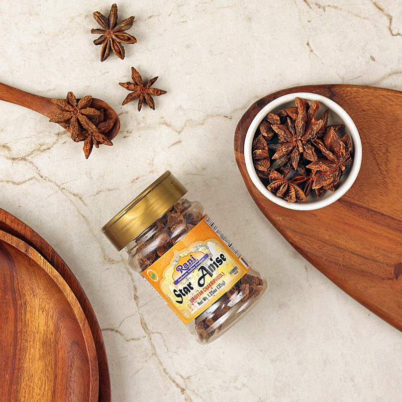 Rani Star Anise Seeds, Whole Pods (Badian Khatai) Spice 1.25oz (35g) PET Jar ~ All Natural | Gluten Friendly | Kosher | Vegan | Whole Chinese Anise Star Sun Dried Spice, Anis Estrella / Illicium Verum, Widely Used for Baking, Drinks, Cooking, and Tea