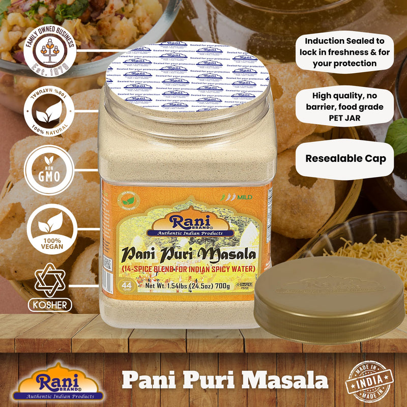 Rani Pani Puri Masala (14-Spice Blend for Indian Spicy Water) 24.5oz (1.54lbs) 700g PET Jar ~ All Natural | Vegan | No Colors | Gluten Friendly | NON-GMO | Kosher | Indian Origin, gol gappa