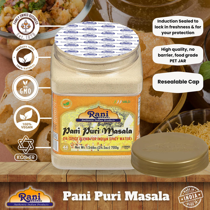 Rani Pani Puri Masala (14-Spice Blend for Indian Spicy Water) 24.5oz (1.54lbs) 700g PET Jar ~ All Natural | Vegan | No Colors | Gluten Friendly | NON-GMO | Kosher | Indian Origin, gol gappa