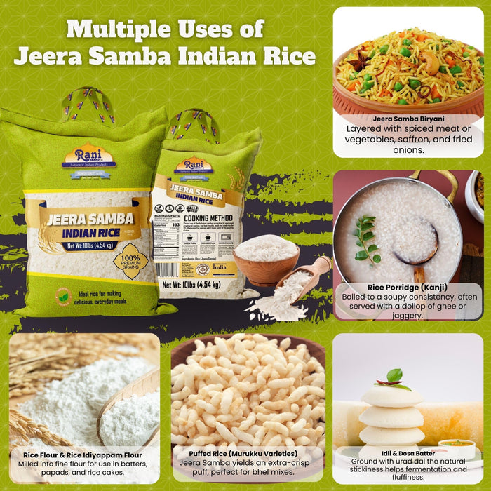 Rani Jeera Samba Indian Rice 160oz (10lbs) 4.54kg Cloth Bag ~ All Natural | Gluten Friendly | Vegan | Kosher | Export Quality | Indian Origin