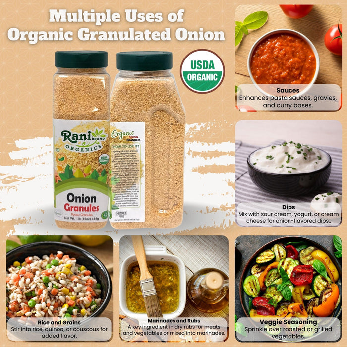 Rani Organic Granulated Onion (Pyaaz Granules) 16oz (1lb) 454g PET Jar ~ All Natural | Gluten Friendly | Vegan | NON-GMO | Kosher | No Salt or fillers | Indian Origin | USDA Certified Organic
