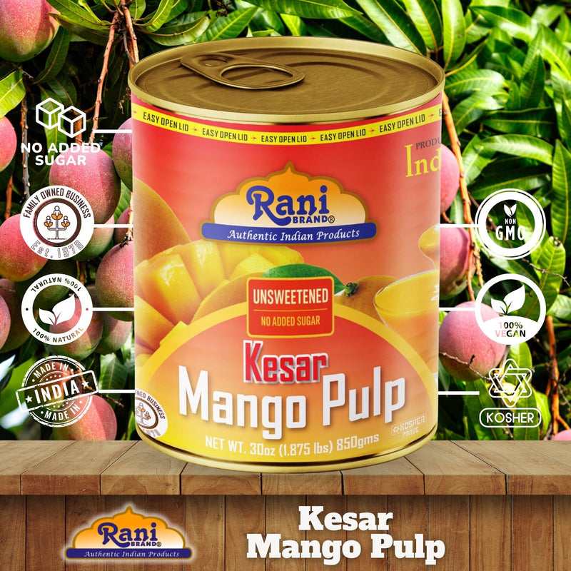 Rani Mango Pulp Puree (Makes Mango Lassi Shakes) Kesar Unsweetened 30oz (1.875lbs) 850g Pack of 2 ~ Kosher | All Natural | NON-GMO | Vegan | No colors | Gluten Friendly | Indian Origin