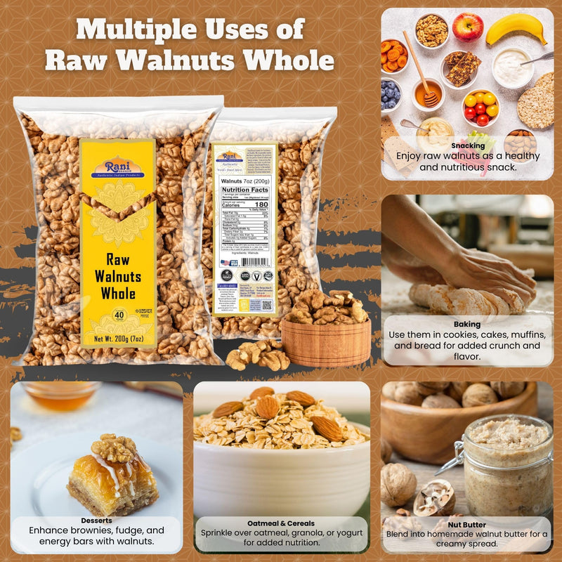 Rani Raw Walnuts, Whole 7oz (200g) ~ All Natural | Vegan | Kosher | Gluten Friendly | Fresh Product of USA