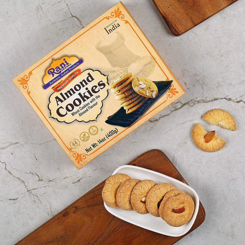 Rani Almond Cookies (Wheat Cookies with Almond Flavor) 14oz (400g) Pack of 3+1 FREE, Premium Quality Indian Cookies ~ Vegan | Non-GMO | Indian Origin
