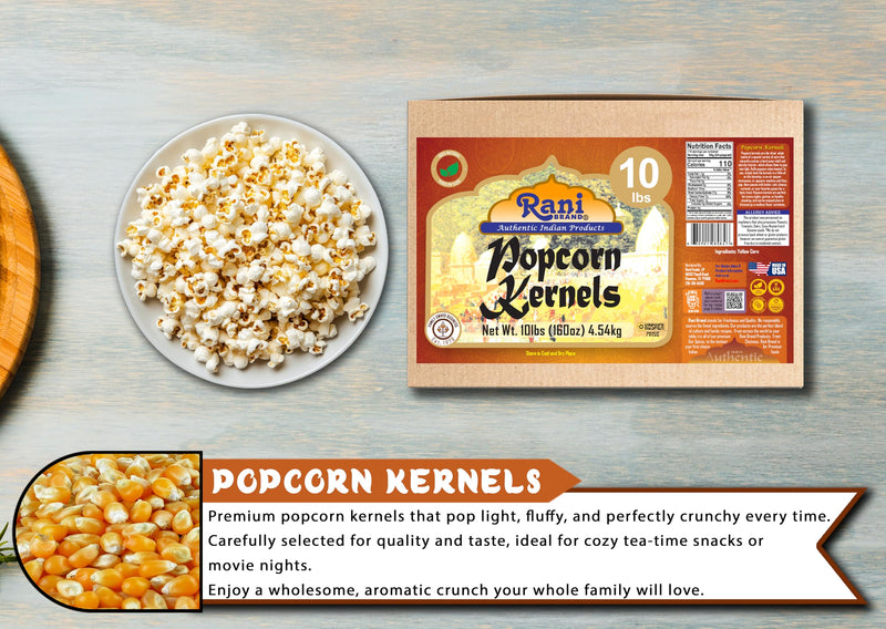 Rani Popcorn Kernels 160oz (10lbs) 4.54kg Bulk Box, Perfect for Stovetop, Microwave & Popcorn Machines ~ All Natural | Gluten Friendly | Vegan | NON-GMO | Kosher | Product of USA