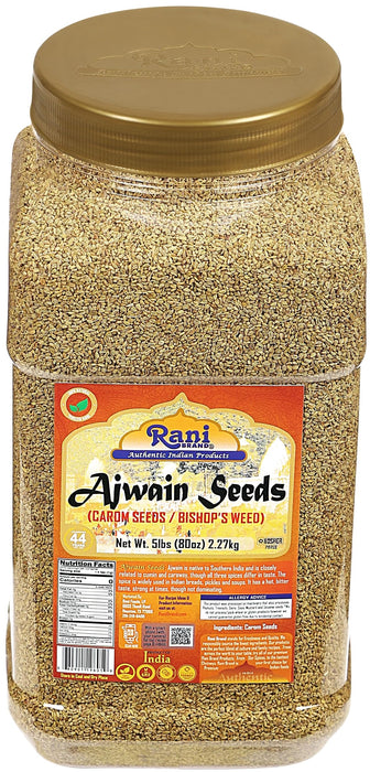 Rani Ajwain Seeds (Carom Bishops Weed) Spice Whole 80oz (5lbs) 2.27kg Bulk PET Jar ~ All Natural | Vegan | Gluten Friendly | NON-GMO | Kosher | Indian Origin