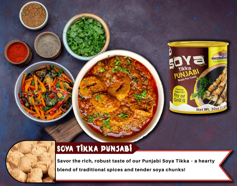 Rani Soya Tikka Punjabi 30oz (1.875lbs) 850g, Pack of 2, Ready for Cook ~ Easy Open Lid | All Natural | Vegan | No Colors | NON-GMO | Kosher | Indian Origin | Soy Based Meat Substitute