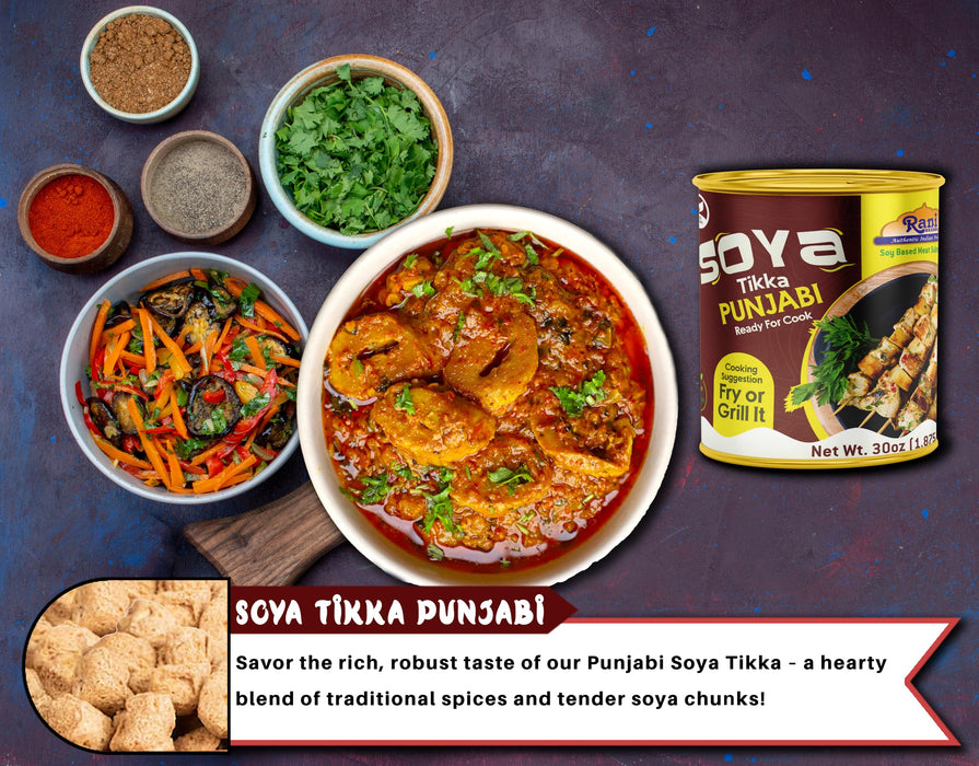 Rani Soya Tikka Punjabi 30oz (1.875lbs) 850g, Pack of 6, Ready for Cook ~ Easy Open Lid | All Natural | Vegan | No Colors | NON-GMO | Kosher | Indian Origin | Soy Based Meat Substitute