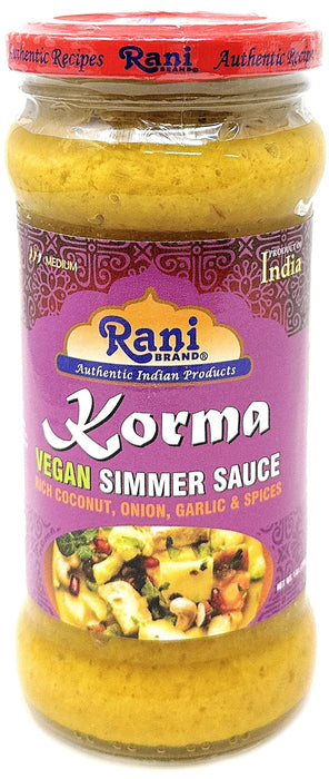 Rani Korma Curry Vegan Simmer Sauce (Rich Coconut, Onion, Garlic & Spices) 14oz (400g) Glass Jar ~ Easy to Use | Vegan | No Colors | All Natural | NON-GMO | Gluten Free | Indian Origin