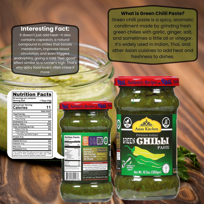 Asian Kitchen Green Chilli Cooking Paste 10.58oz (300g) ~ Vegan | Glass Jar | Gluten Free | NON-GMO | No Colors | Indian Origin