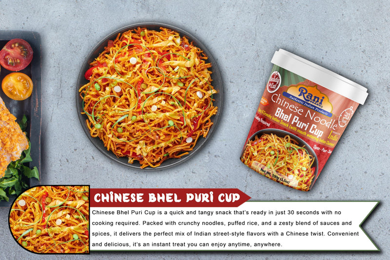 Rani Chinese Noodle Bhel Puri Cup (Spicy & Crunchy Indian Snack w/mouth watering Indian Chutneys) 3.5oz (100g), Pack of 2 ~ Ready to Eat | Vegan | NON-GMO | Indian Origin
