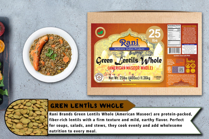 Rani Green Lentils Whole 400oz (25lbs) 11.36kg Bulk Box ~ All Natural | Vegan | Gluten Friendly | Non-GMO | Kosher | Product of USA