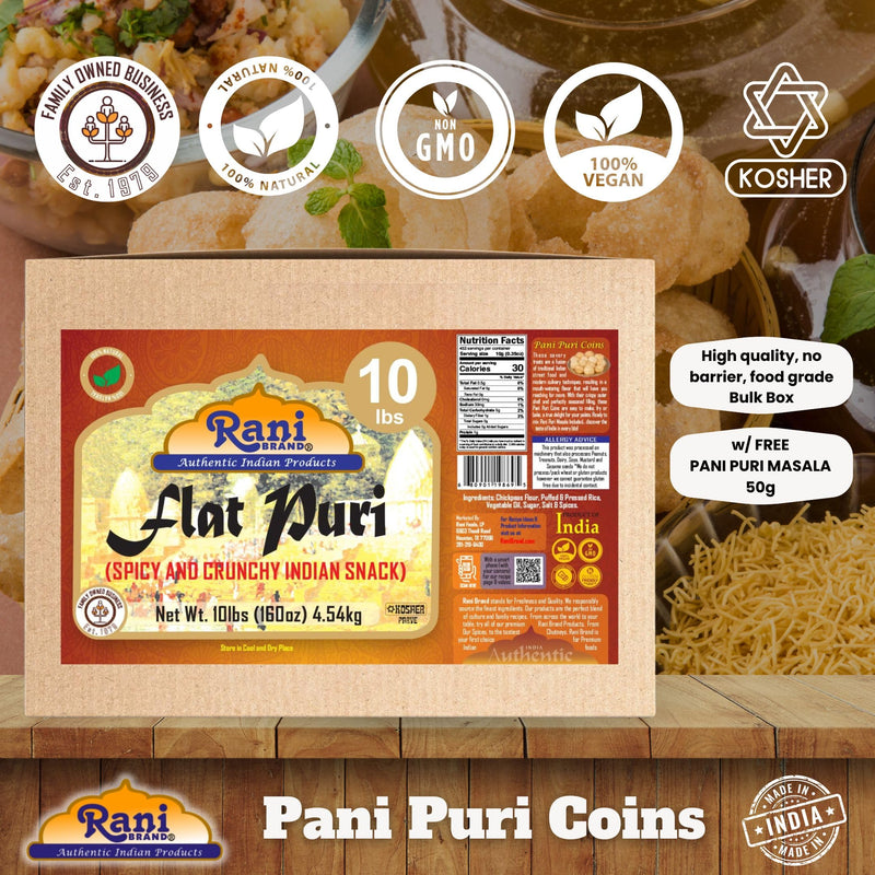 Rani Pani Puri Coins 160oz (10lbs) 4.54kg 1650-1660 Coins Bulk Box ~ Uncooked, Microwaveable wheat and Semolina Coins ~ All Natural | Vegan | NON-GMO | Kosher | Indian Origin