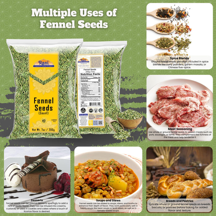 Rani Fennel Seeds (Saunf Sabut) Whole Spice 7oz (200g) All Natural ~ Gluten Friendly | NON-GMO | Kosher | Vegan | Indian Origin