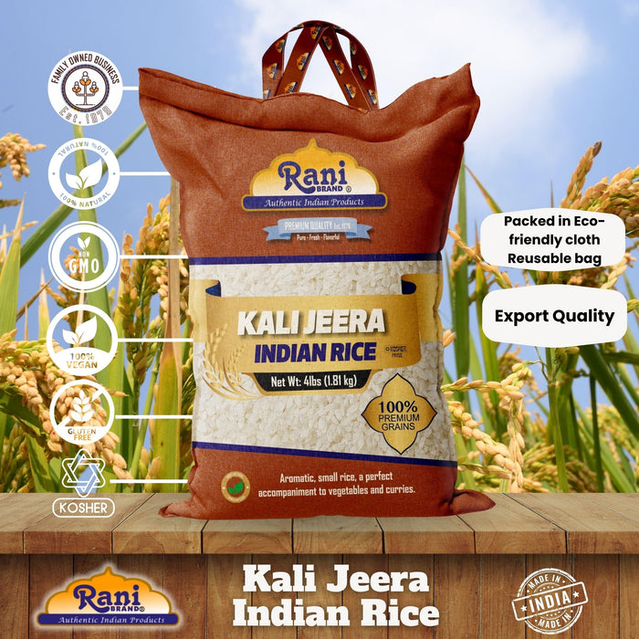 Rani Kali Jeera Indian Rice 64oz (4lbs) 1.81kg Cloth Bag ~ All Natural | Gluten Friendly | Vegan | Kosher | Export Quality | Indian Origin
