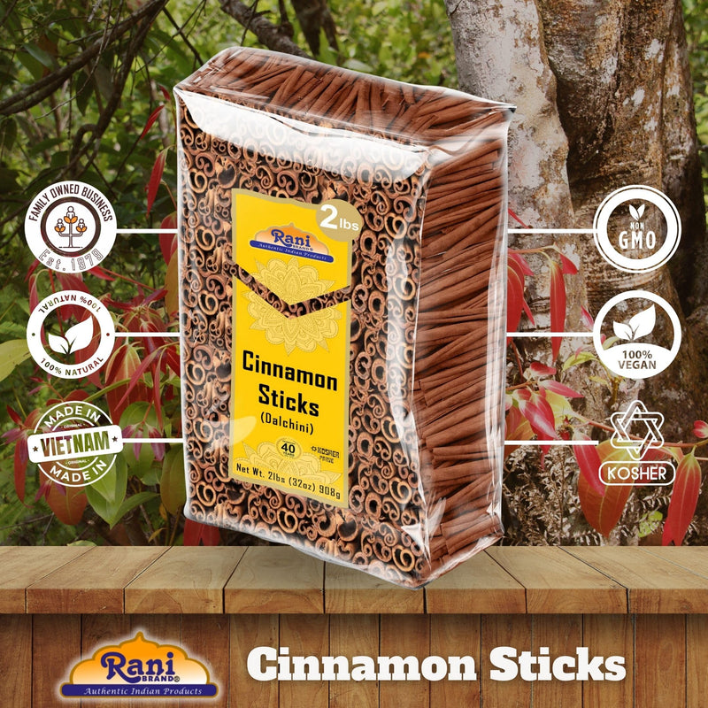 Rani Cinnamon Sticks 32oz (2lbs) 908g Bulk Bag - 175-200 Sticks - Strong Aroma, Perfect for Baking, Cooking & Beverages | 3+ Inches Length - Cassia Saigon Cinnamon from Vietnam | Kosher