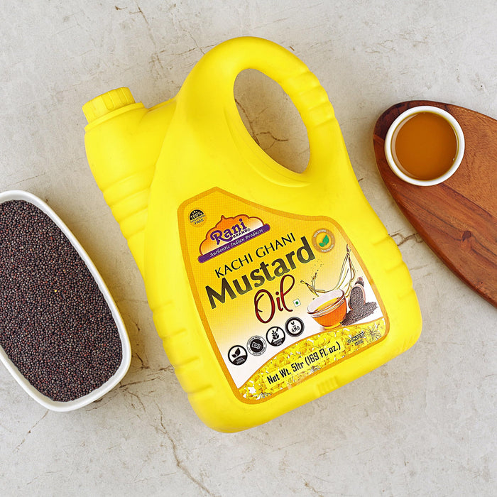 Rani Mustard Oil (Kachi Ghani) 169 Ounce (5 Liter) Pack of 2, NON-GMO | Gluten Free | Kosher | Vegan | 100% Natural