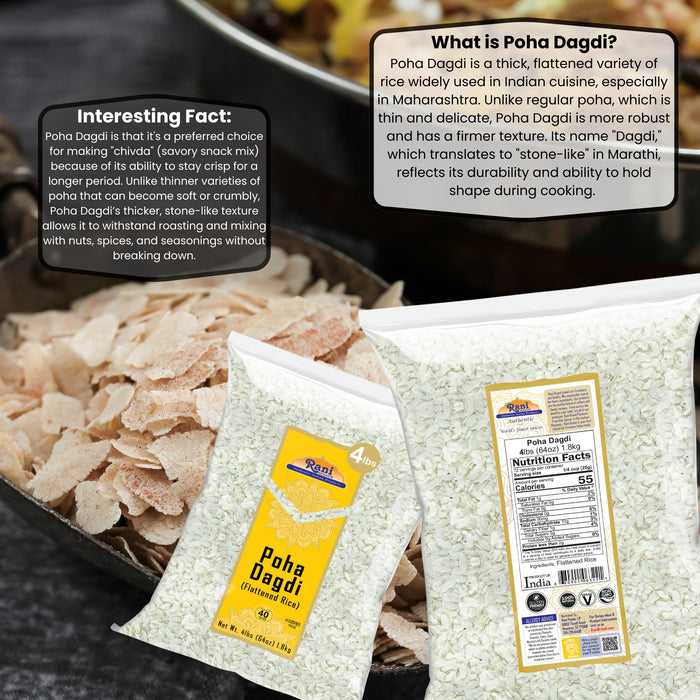 Rani Poha (Powa) Extra Thick Dagadi-Cut (Flattened Rice) 64oz (4lbs) 1.81kg Bulk ~ All Natural, Salt-Free | Vegan | Kosher | No Colors | Gluten Friendly | Indian Origin