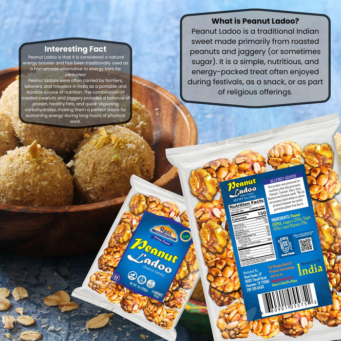 Rani Peanut Ladoo (Round Peanut Brittle Candy) 7oz (200g) x Pack of 10 ~ All Natural | Vegan | Kosher | No Colors | Gluten Friendly | Indian Origin