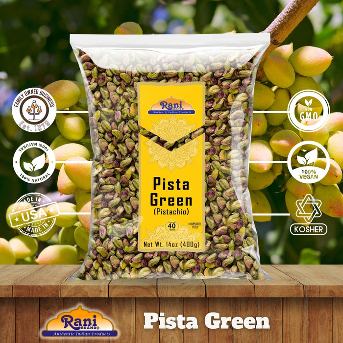 Rani Pista (Pistachio) Green 14oz (400g) ~ All Natural | Gluten Friendly | Vegan | NON-GMO | Kosher | No Salt or fillers | Indian Origin