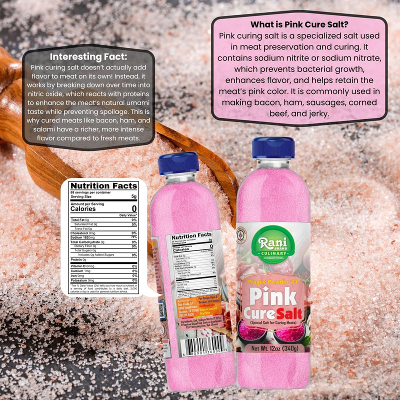Rani Pink Cure Salt (Special Salt for Curing Meats) 12oz (340g) PET Jar ~ All Natural | Gluten Friendly | NON-GMO | Kosher | Vegan | Product of USA