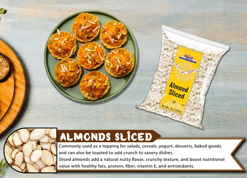 Rani Sliced Almonds (uncooked, unsalted) 7oz (200g) ~ All Natural | Vegan | Gluten Friendly | Kosher | Fresh Product of USA ~ California Shelled Almonds