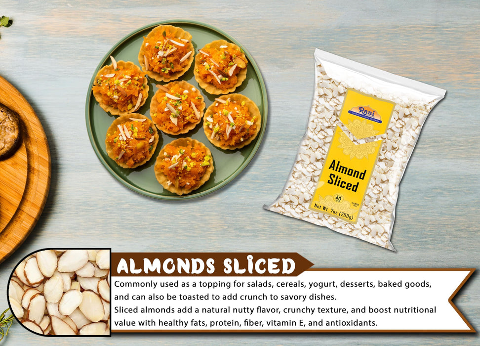 Rani Sliced Almonds (uncooked, unsalted) 7oz (200g) ~ All Natural | Vegan | Gluten Friendly | Kosher | Fresh Product of USA ~ California Shelled Almonds