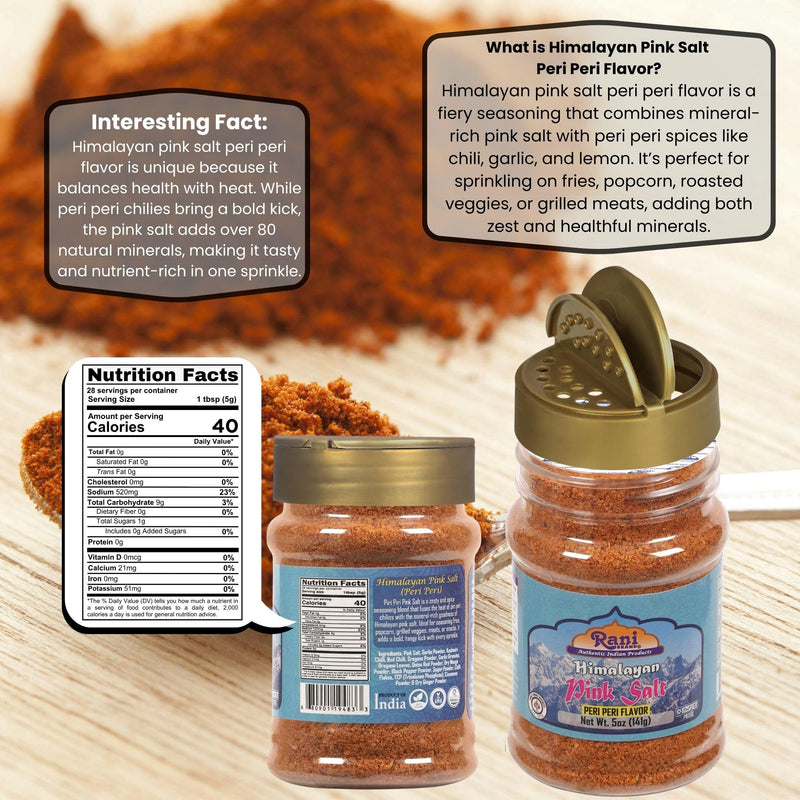 Rani Himalayan Pink Salt Peri Peri Flavor (84 Essential Trace Minerals) 5oz (141g) PET Jar ~ All Natural | Vegan | Gluten Friendly | NON-GMO | Indian Origin