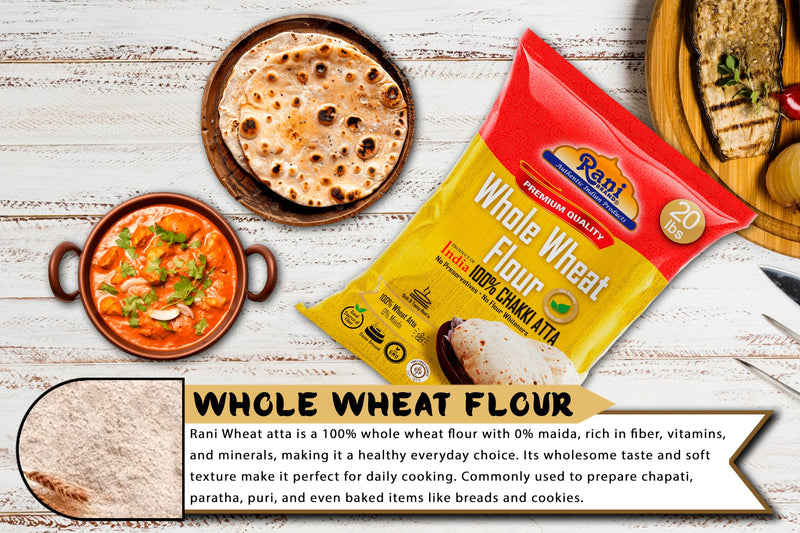 Rani Chapati Flour (100% Pure Whole Wheat Chakki Atta), For Making Roti & Indian Breads 320oz (20lbs) 9.08kg Bulk ~ Stone Ground, All Natural | Vegan | No Salt or Colors | NON-GMO | Indian Origin (Copy)