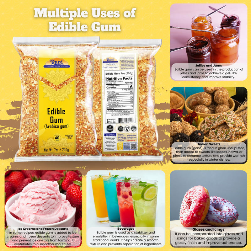 Rani Edible Gum Whole (Arabica Gum) 7oz (200g) ~ All Natural, Salt-Free | Vegan | No Colors | Gluten Friendly | NON-GMO | Kosher | Indian Origin