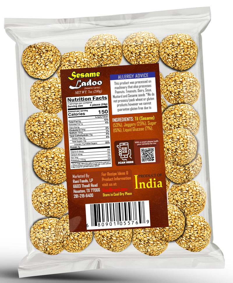Rani Sesame Ladoo (Round Sesame Brittle Candy) 7oz (200g) x Pack of 4 ~ All Natural | Vegan | Kosher | No colors | Gluten Friendly | Indian Origin