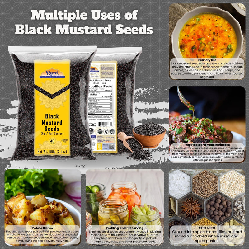 Rani Black Mustard Seeds Whole Spice (Kali Rai) 3.5oz (100g) ~ All Natural | Gluten Friendly | NON-GMO | Kosher | Vegan