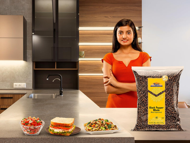 Rani Black Pepper Whole (Peppercorns), Premium Bold Tellicherry Quality 80oz (5lbs) 2.27kg Bulk ~ All Natural | Gluten Friendly | Non-GMO | Kosher | Product of Vietnam | Perfect size for Grinders!
