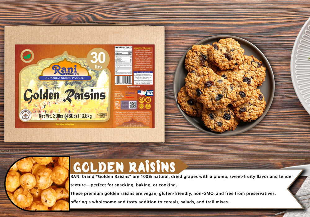 Rani Golden Raisins 480oz (30lbs) 13.6kg Bulk Box ~ All Natural | Gluten Friendly | NON-GMO | Kosher | Vegan | Product of USA