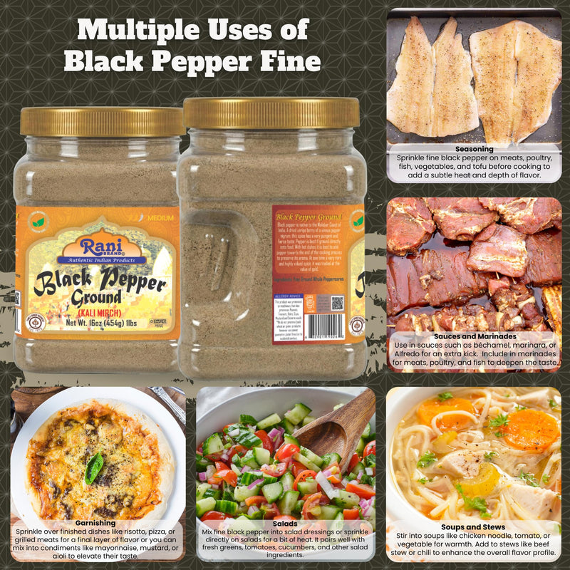 Rani Black Pepper Fine Powder 80 Mesh, 16oz (1lb) 454g PET Jar ~ Gluten Friendly | Non-GMO | All Natural