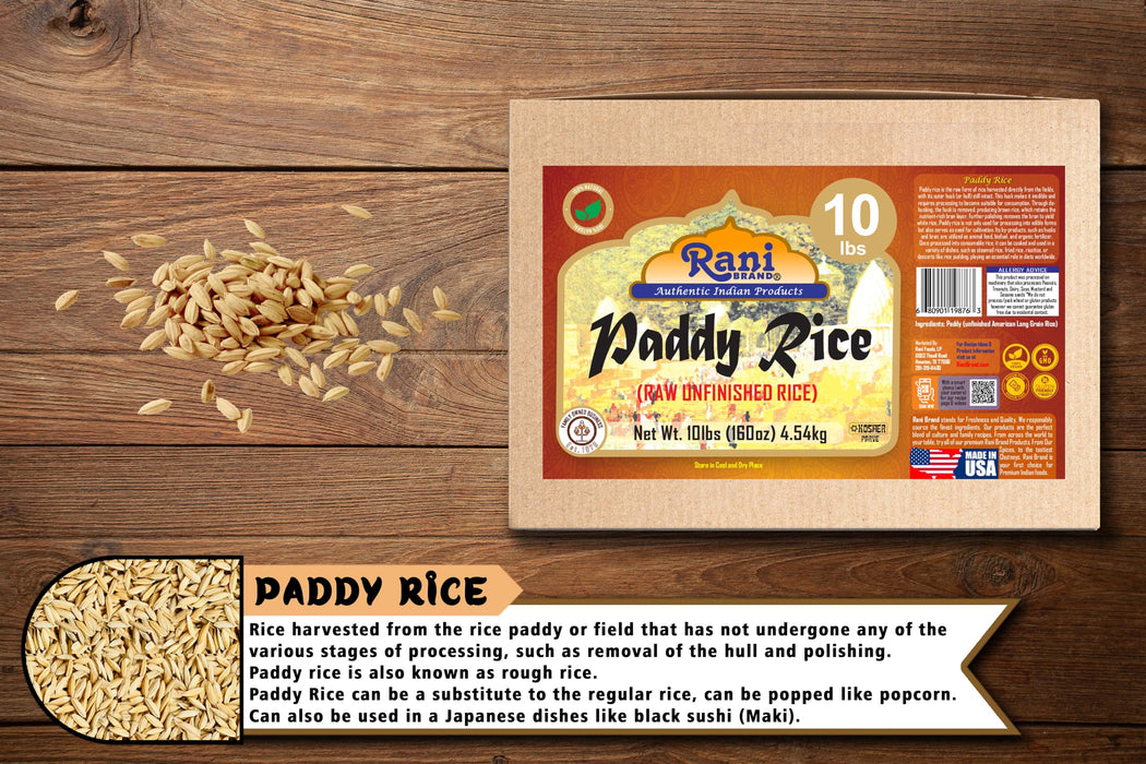 Rani Paddy Rice (Raw Unfinished Rice) 10lbs (160oz) 4.54kg Bulk Box ~ All Natural | Vegan | Gluten Friendly | NON-GMO | Kosher | Product of USA