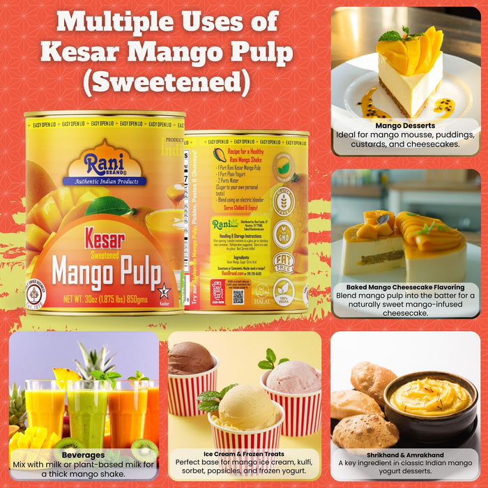 Rani Mango Pulp Puree (Kesar Sweetened) {3 Sizes Available)