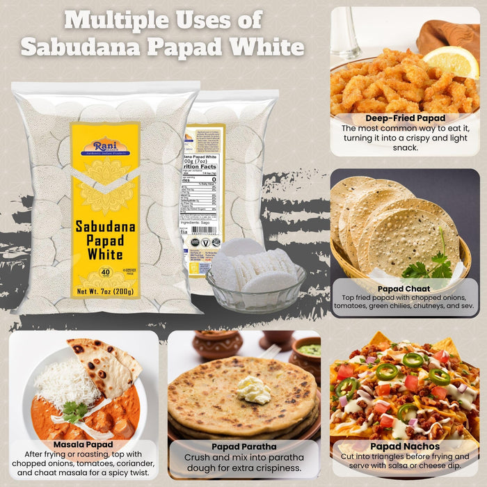 Rani Sabudana (Sago) Papad White 7oz (200g) ~ All Natural, No Preservatives | Vegan | Gluten Friendly | Kosher | NON-GMO | Indian Origin