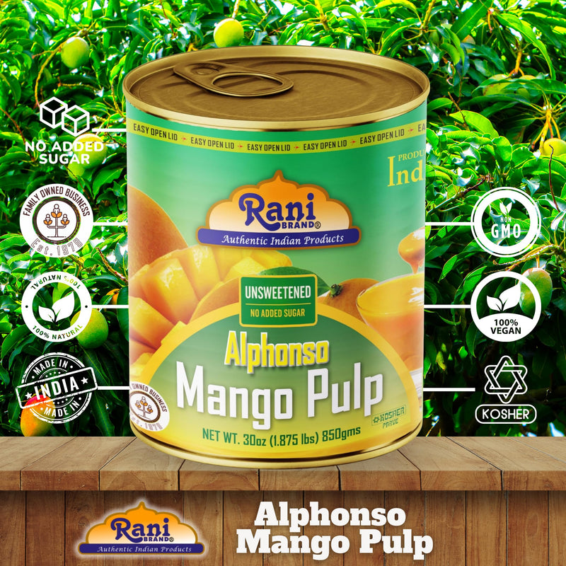 Rani Mango Pulp Puree (Makes Mango Lassi Shakes) Alphonso Unsweetened 30oz (1.875lbs) 850g Pack of 18 ~ Kosher | All Natural | NON-GMO | Vegan | No colors | Gluten Friendly | Indian Origin