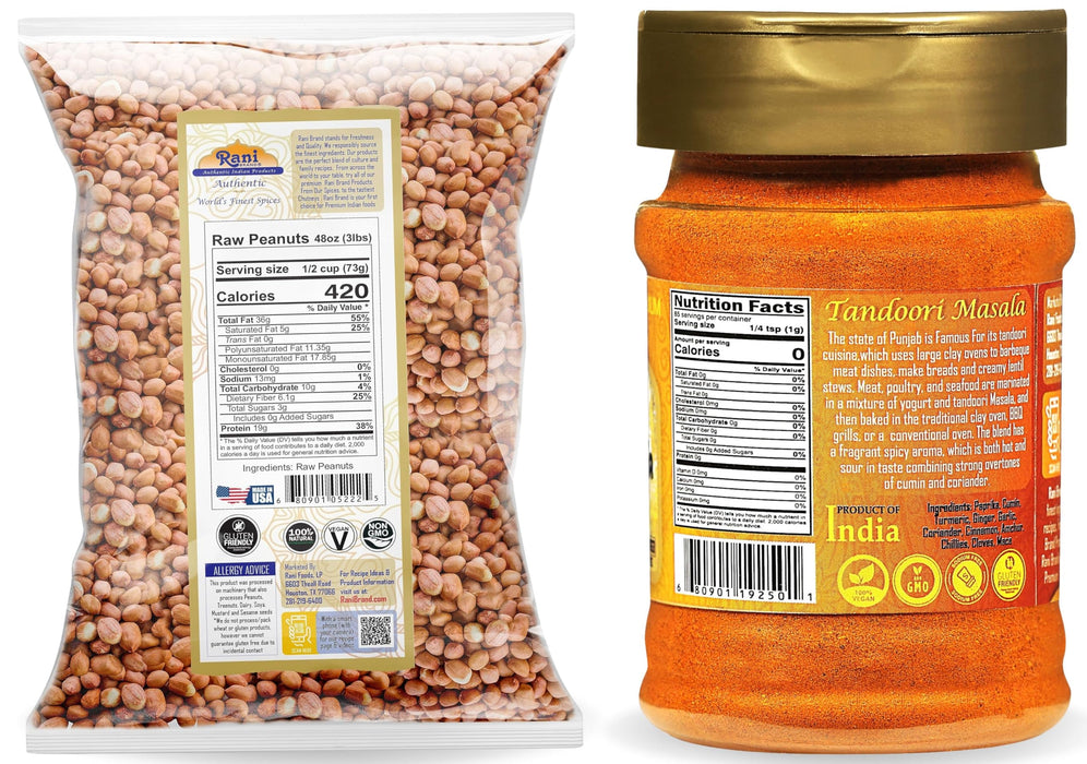 Rani Raw Peanuts 3lbs (48oz) & Tandoori Masala 3oz (85g) Best for Making Special Tandoori Peanuts ~ All Natural | Vegan | Gluten Friendly | NON-GMO | Indian Origin