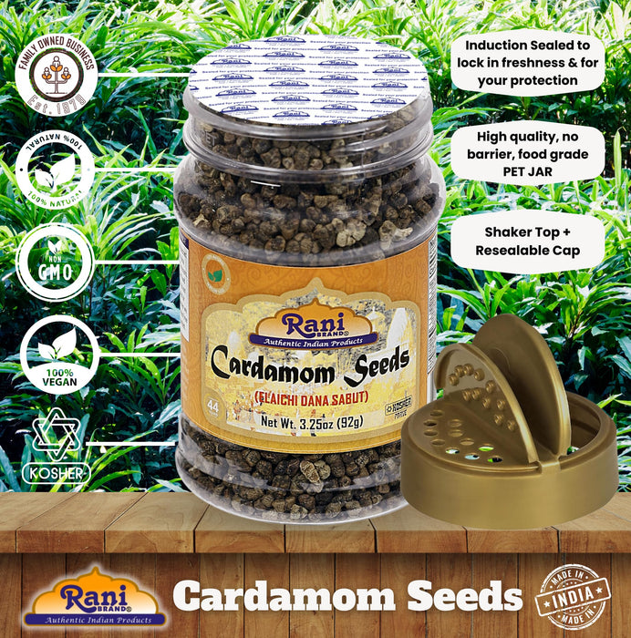 Rani Cardamom (Elachi) Decorticated Seeds Indian Spice 3.25oz (92g) PET Jar~ All Natural | Vegan | Gluten Friendly | NON-GMO | Kosher | Indian Origin