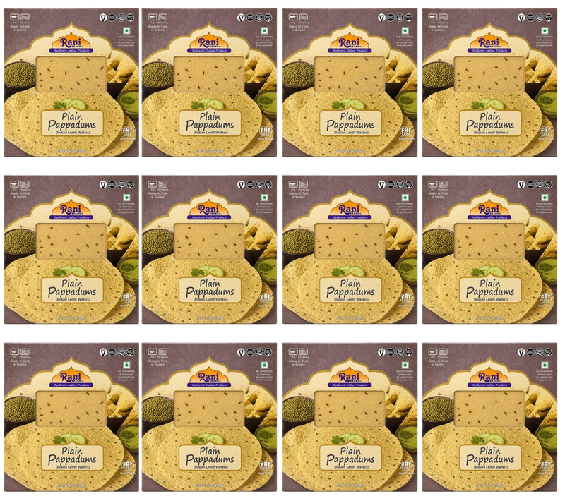 Rani Pappadums (Indian Lentil Wafer Snack) Plain Papad 7oz (200g) Approximately 15pc, 7 inches, Pack of 12 ~ All Natural | Gluten Friendly | NON-GMO