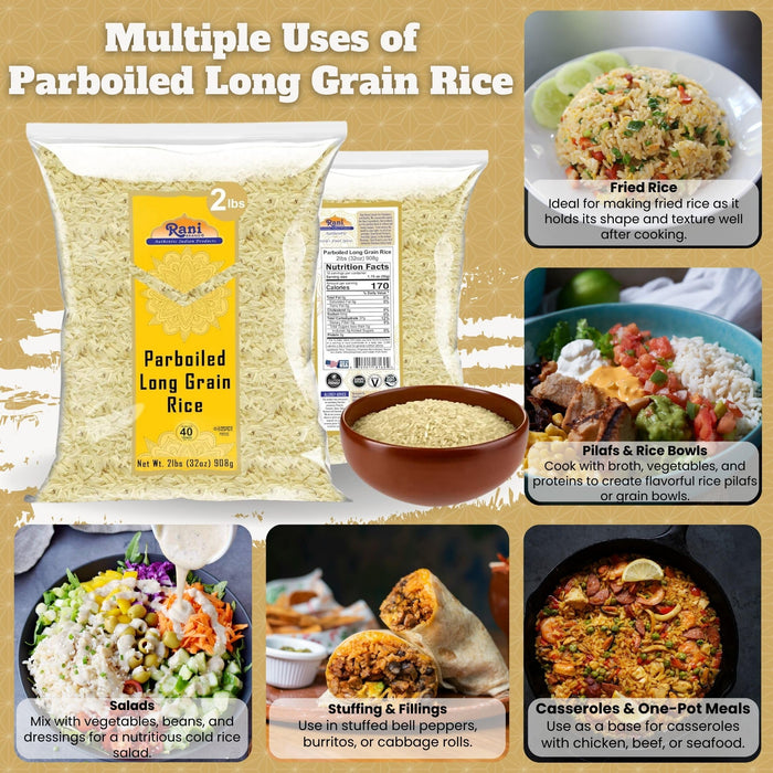 Rani Parboiled Long Grain Rice 32oz (2lbs) 908g ~ All Natural | Gluten Friendly | Vegan | Non-GMO| Kosher | Product of USA