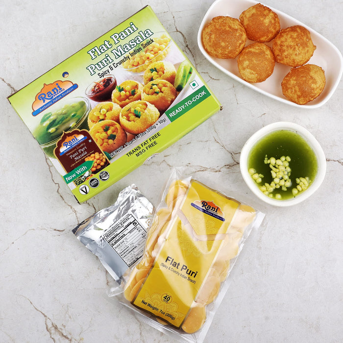 Rani Pani Puri Coins (Uncooked, Microwaveable wheat and Semolina Coins) 7oz (200g) with Pani Puri Masala (14-Spice Blend for Indian Spicy Water) 1.75oz (50g) ~ All Natural | Vegan | NON-GMO