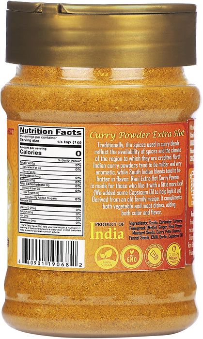 Rani Curry Powder EXTRA HOT Natural 11-Spice Blend 3oz (85g) PET Jar ~ Salt Free | Vegan | Gluten Friendly | NON-GMO | Kosher | Indian Origin