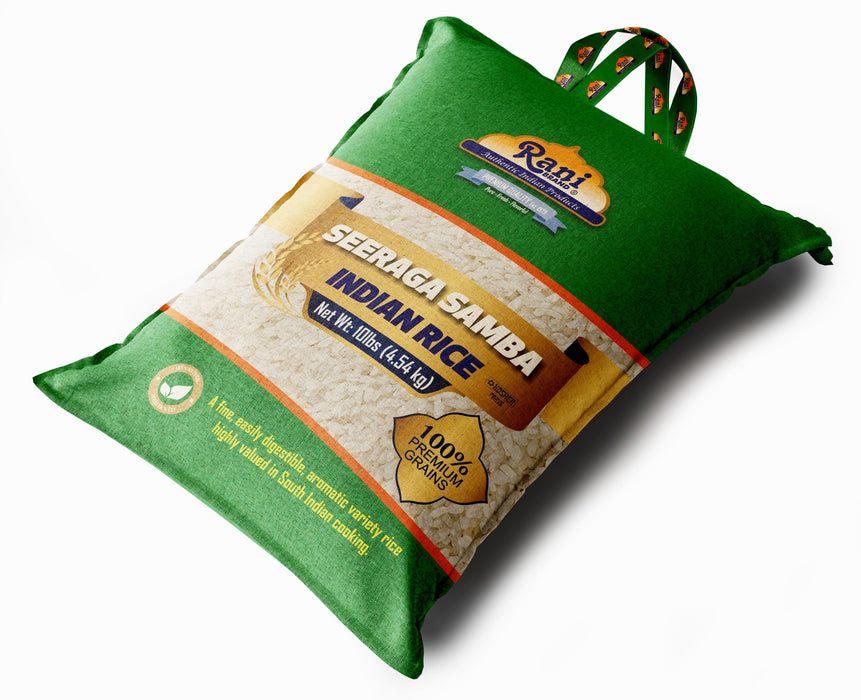 Rani Seeraga Samba Indian Rice 160oz (10lbs) 4.54kg Cloth Bag ~ All Natural | Gluten Friendly | Vegan | Kosher | Export Quality | Indian Origin