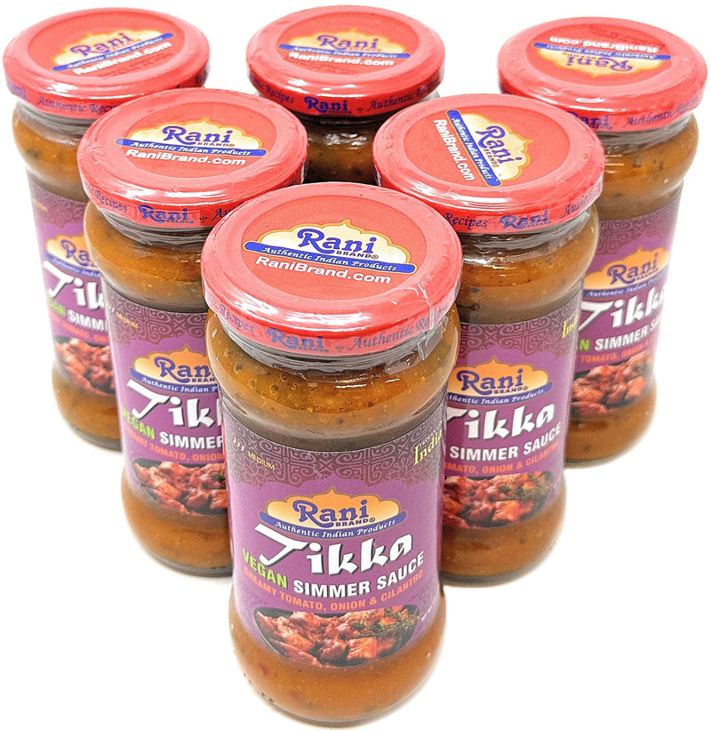 Rani Tikka Curry Vegan Simmer Sauce (Creamy Tomato, Onion & Cilantro) 14oz (400g) Glass Jar, Pack of 5 +1 FREE ~ Easy to Use | Vegan | No Colors