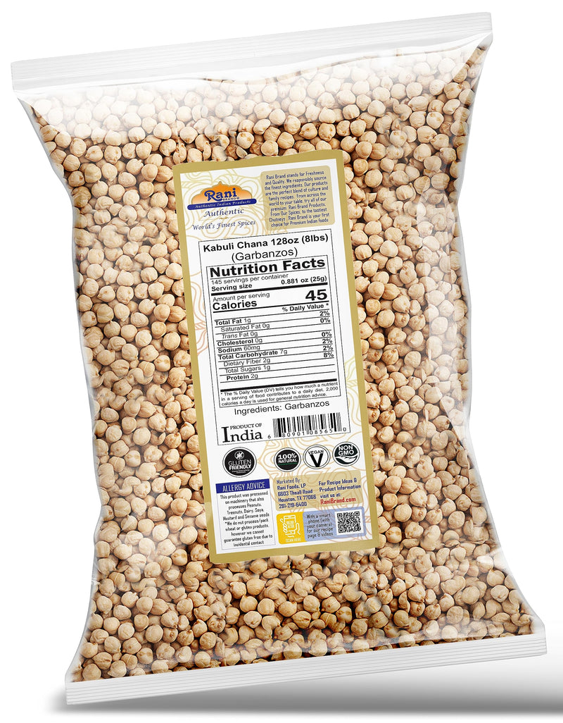 Rani Garbanzo Beans (Kabuli Chana) 128oz (8lbs) 3.63kg Bulk ~ All Natural | Vegan | Gluten Friendly | NON-GMO | Kosher | Indian Origin