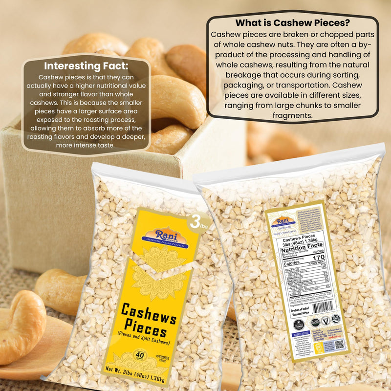 Rani Raw Cashews Halves and Pieces (uncooked, unsalted) 48oz (3lbs) 1.36kg Bulk ~ All Natural, No Preservatives | Vegan | NON-GMO | Kosher | Gluten Friendly
